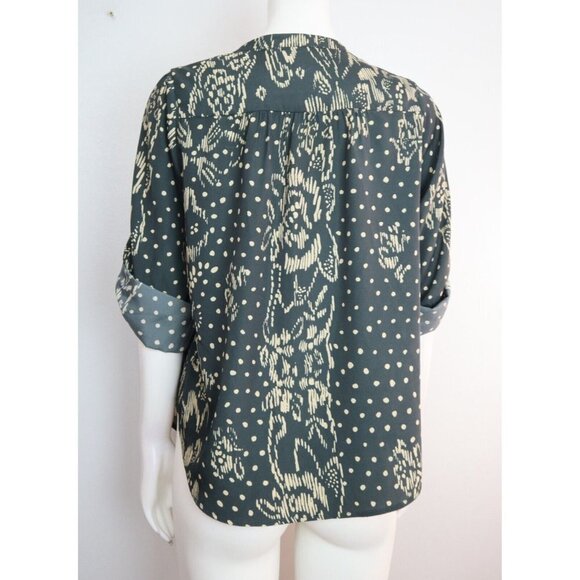 WOMEN'S BLACK BEIGE PRINT BLOUSE - SILKY TEXTURE - COLLECTIVE CONCEPTS - SIZE M - Picture 4 of 5